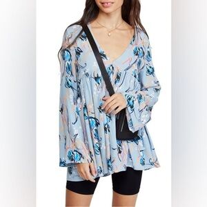 Free People Blue Floral Tunic Top